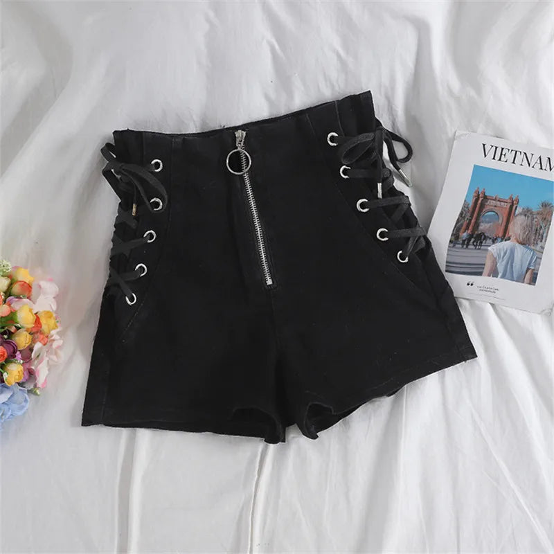 Pantalones cortos vaqueros de tiro alto con cordones