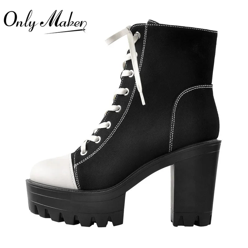 Platform Lace Up Canvas Ankle Boots