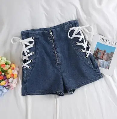 Pantalones cortos vaqueros de tiro alto con cordones
