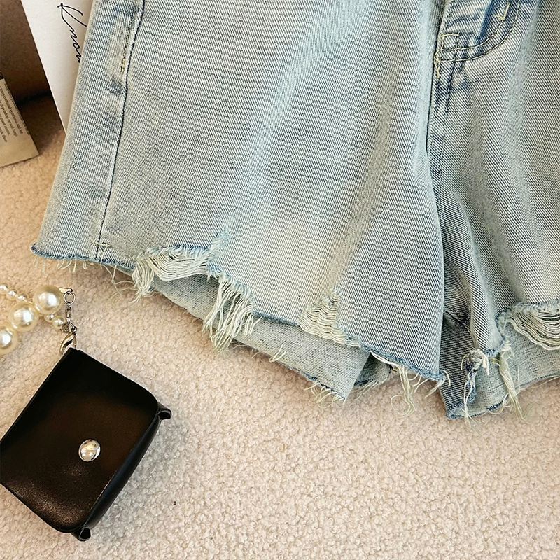 Ripped Wide Leg Denim Shorts