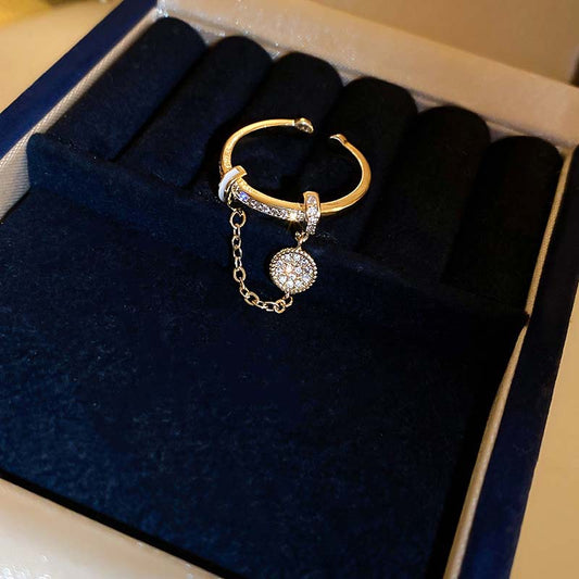 Anillo de borla con cadena redonda de diamante y circonita, chapado en oro real