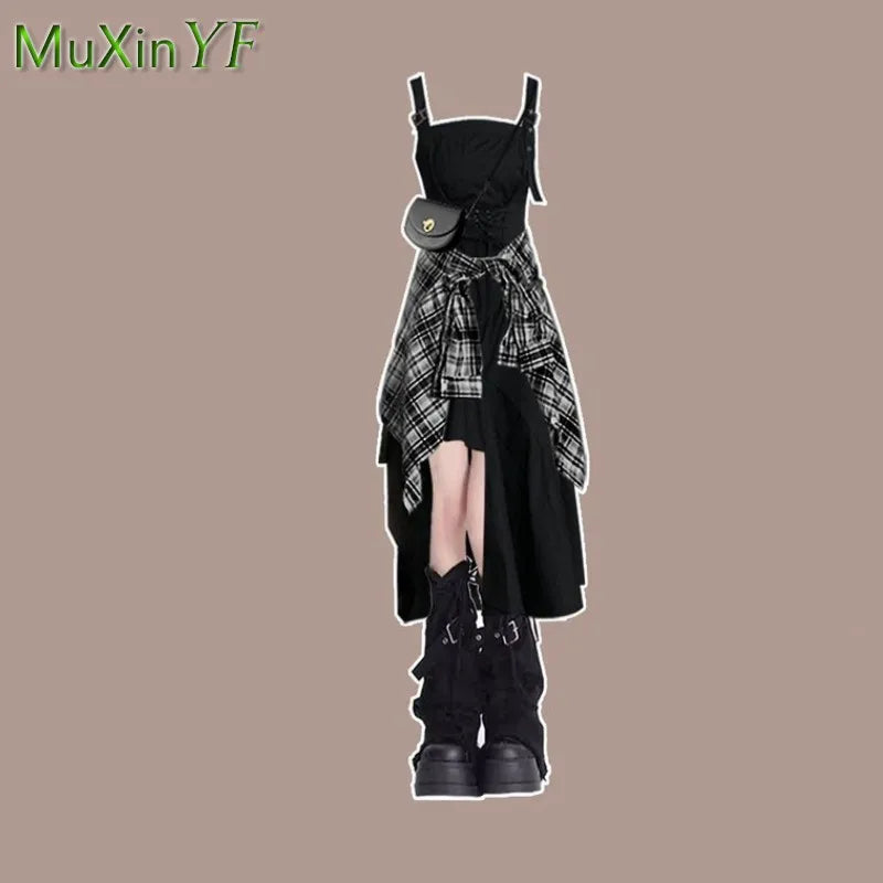 Plaid Shirt + Irregular Dress Set