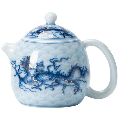 Metal Inlay Blue and White Dragon Teapot