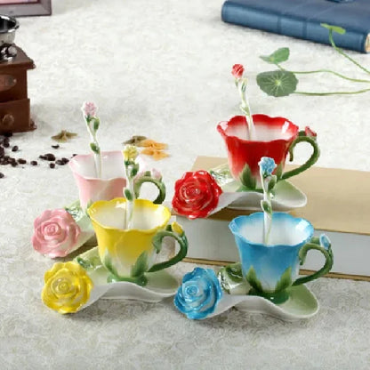 Embossed Ceramic Cup with Saucer