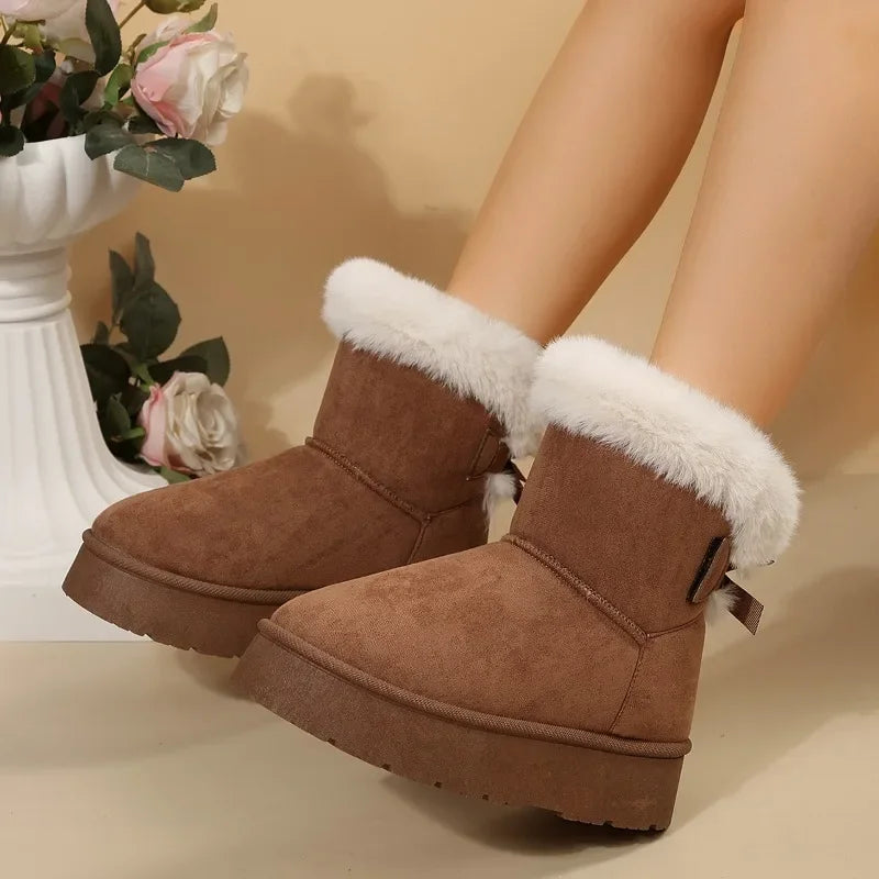 Botas de invierno de piel para mujer, botas de nieve bajas, zapatos de piel cálidos, botas cortas de invierno de moda para mujer, mini-botas exteriores antideslizantes