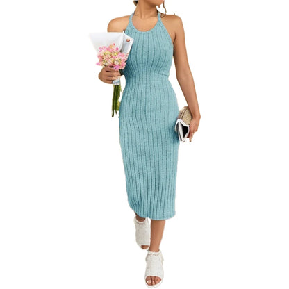 Solid Halter Neck Bodycon Midi Dress