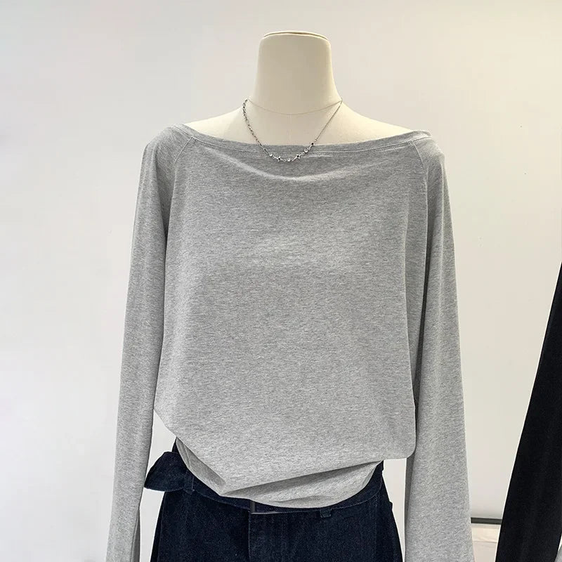 One Shoulder Cotton Long Sleeve Shirt