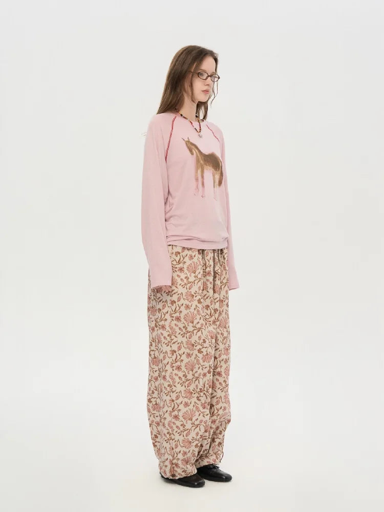 Horse Print Pink Long Sleeve Top
