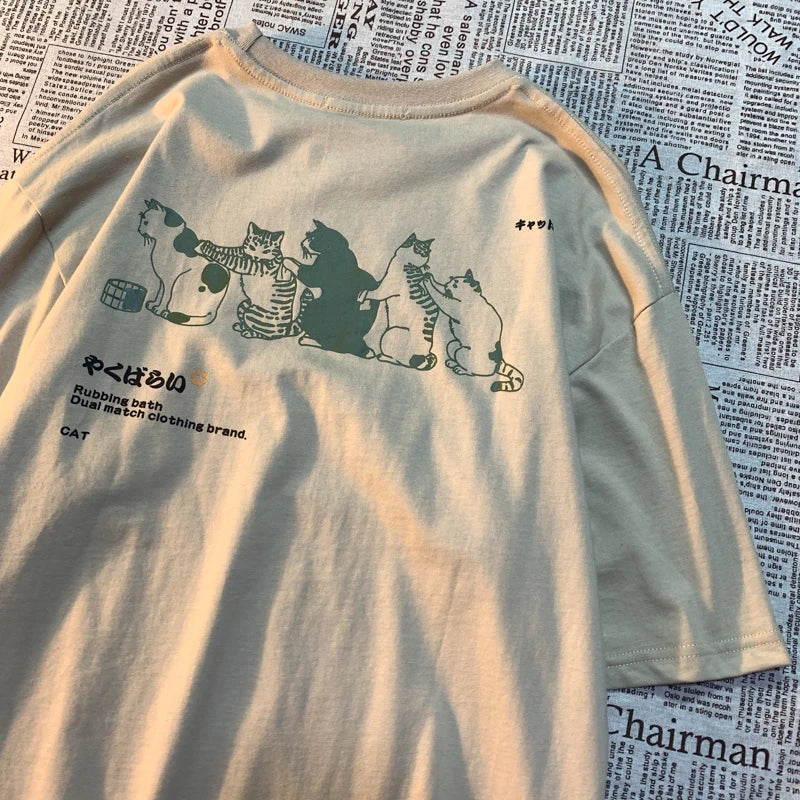 Camiseta de manga corta con estampado de gato de dibujos animados