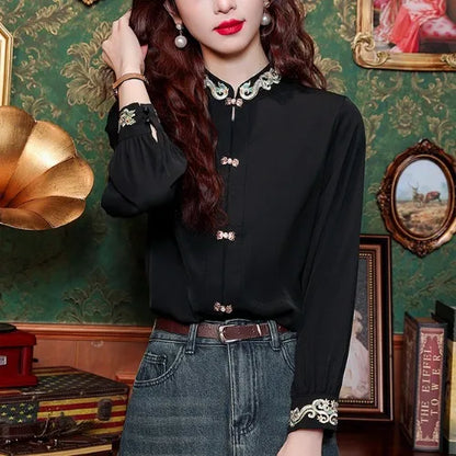 Primavera Vintage Blusa Mujer Ropa Mujer Tops Camisa Casual Moda Ropa Manga Larga Streetwear Otoño Elegante Estilo Étnico