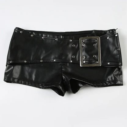 Rivet Buckle Belt Low Waist Leather Shorts