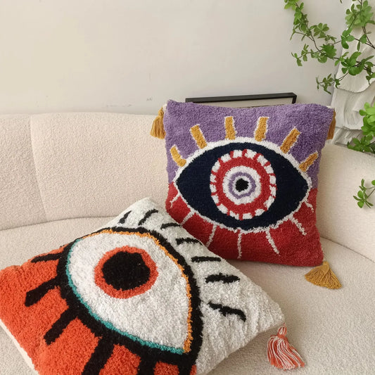 Eye Tufted Embroidered Throw Pillow Cover