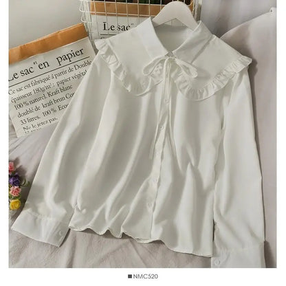 Blusas Dulces para Mujer Lindas Blusas con Cuello Peter Pan S-3XL Holgadas Moda Temperamento Minimalista Lolita Ropa Francesa Elegante de Moda 5 Colores
