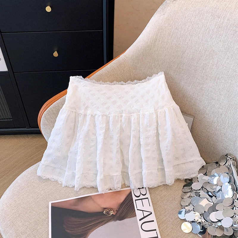 Tiered Ruffled Lace Trim Skirt