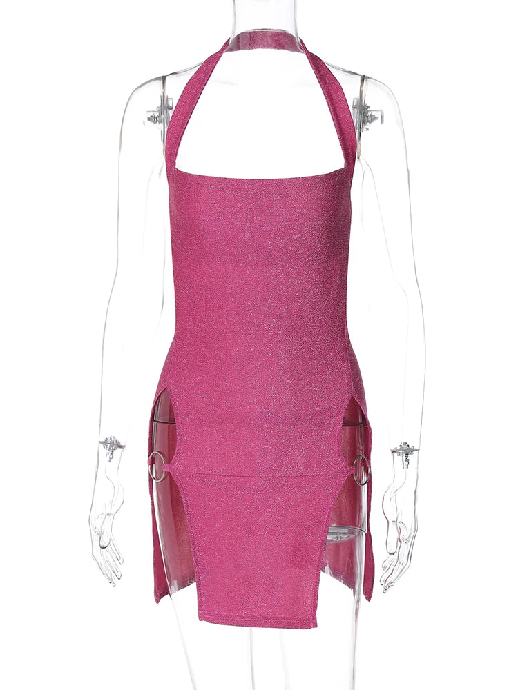 Vestido Midi Halter con Abertura y Espalda Descubierta Shine