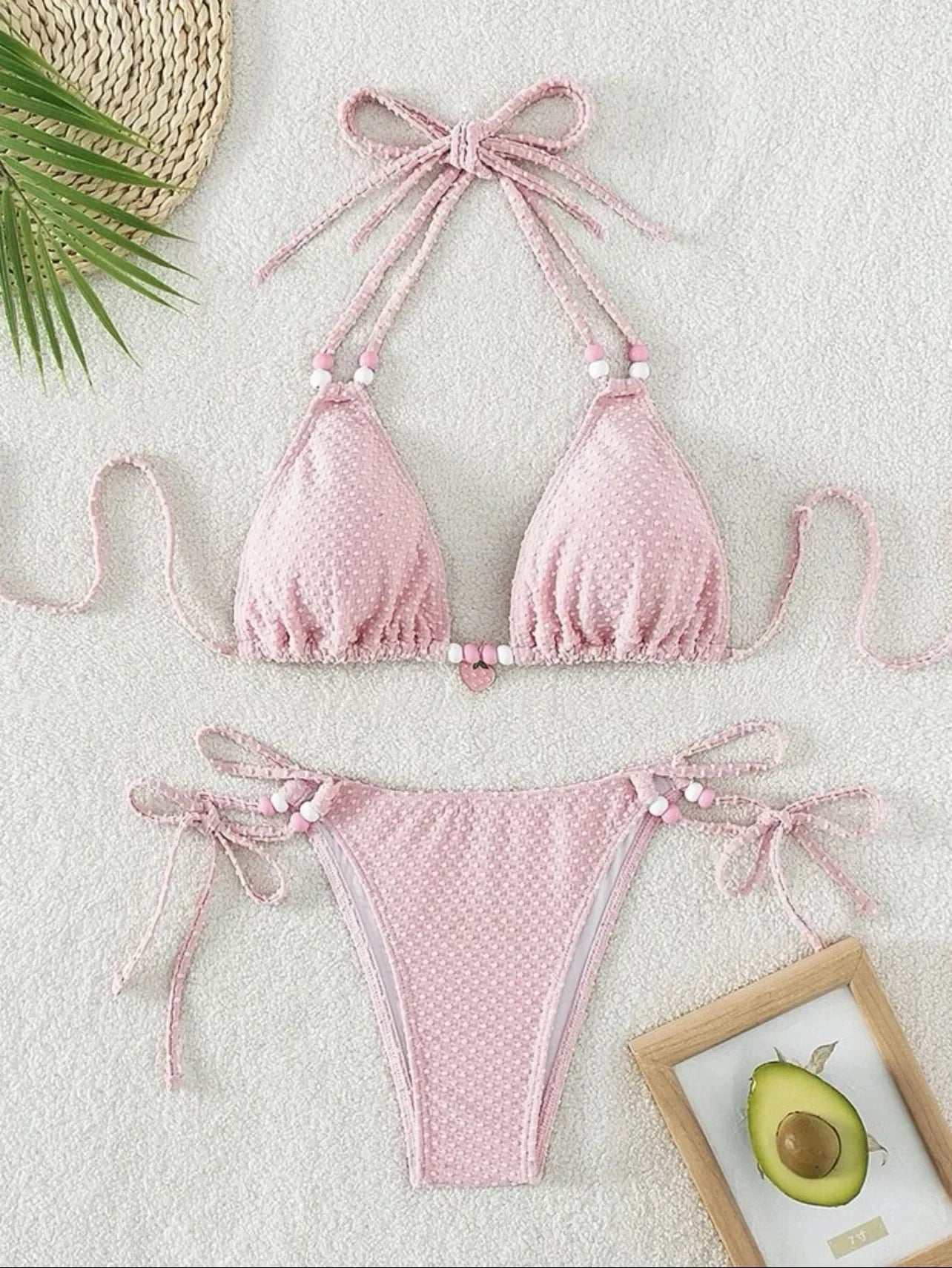 Micro bikini push up con tirantes de perlas
