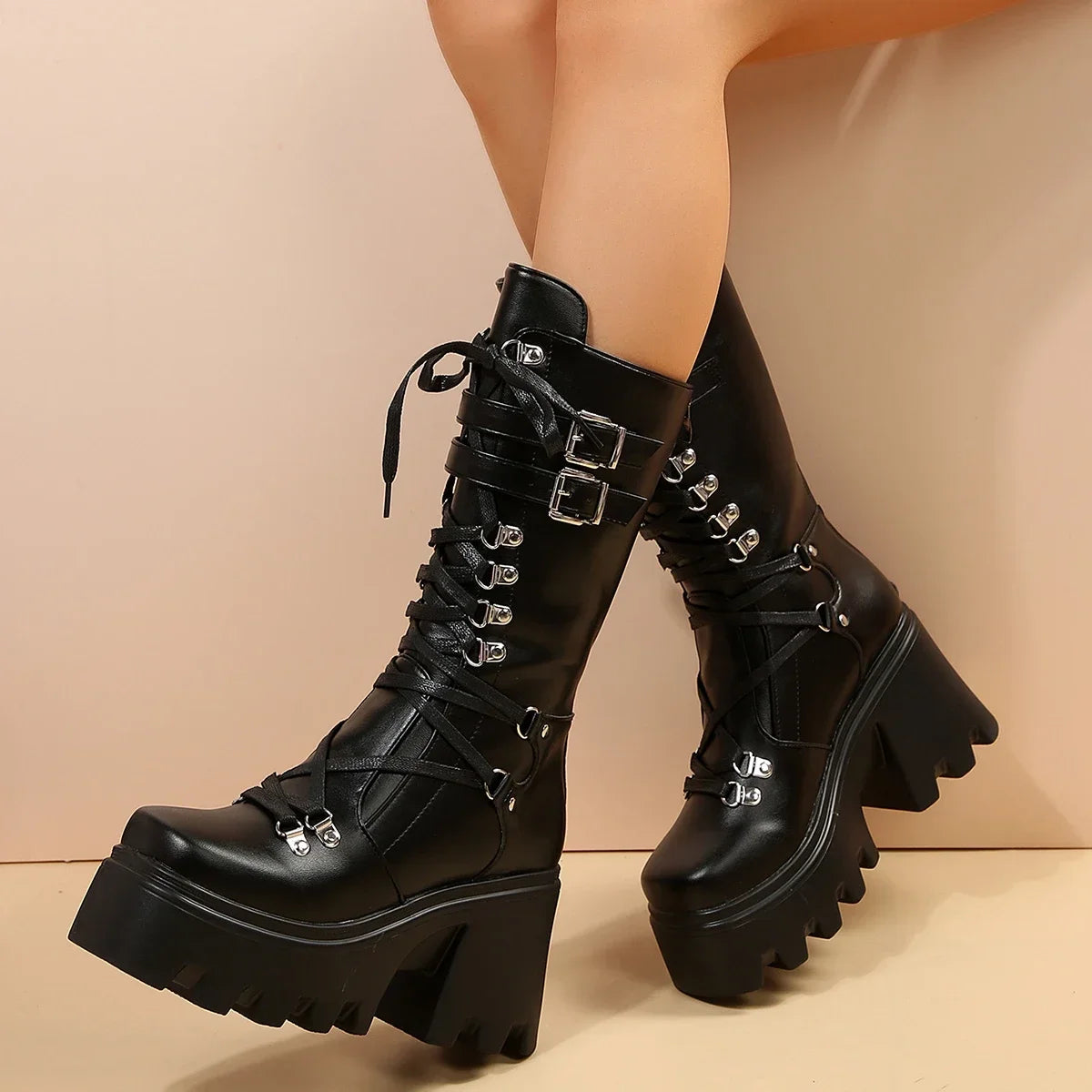 Lace Up High Platform Wedge Boots