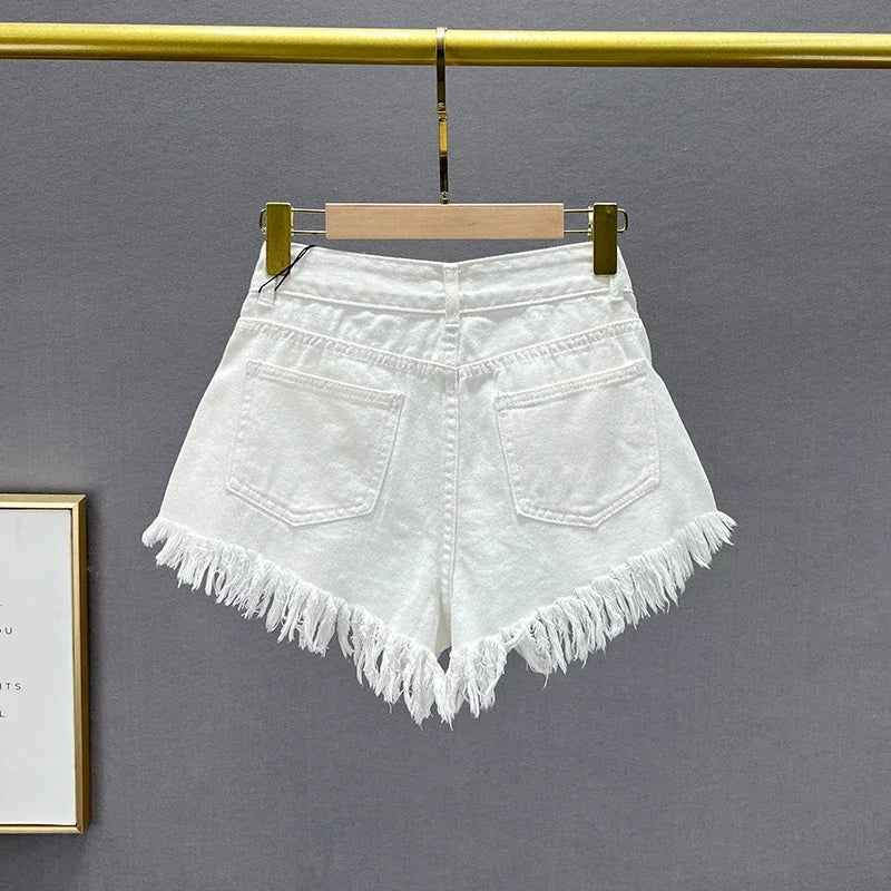 Diamond-Embedded Denim Shorts