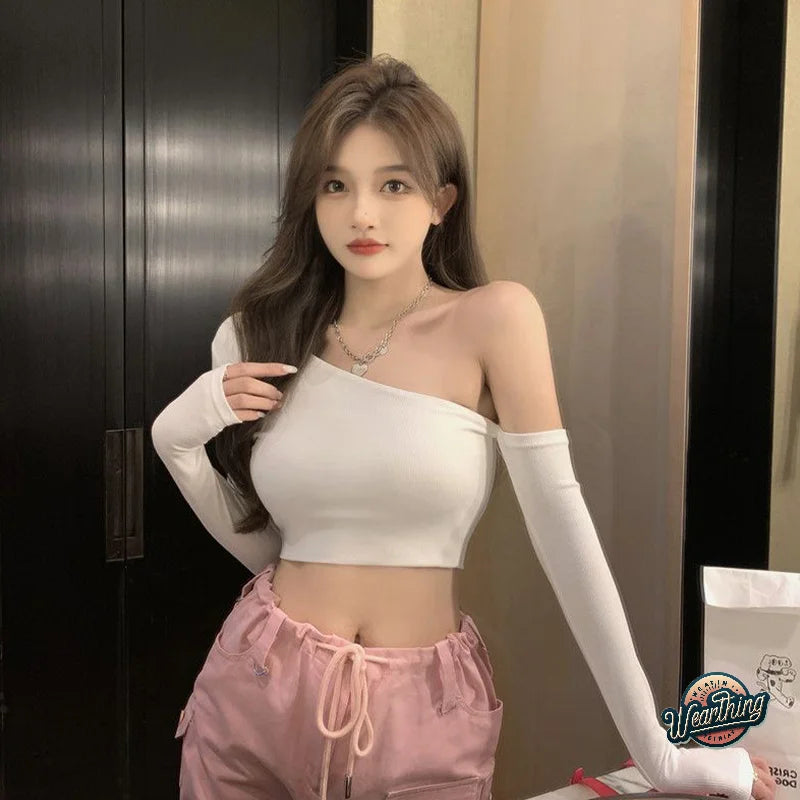 Irregular Off-shoulder Long Sleeve T-shirt
