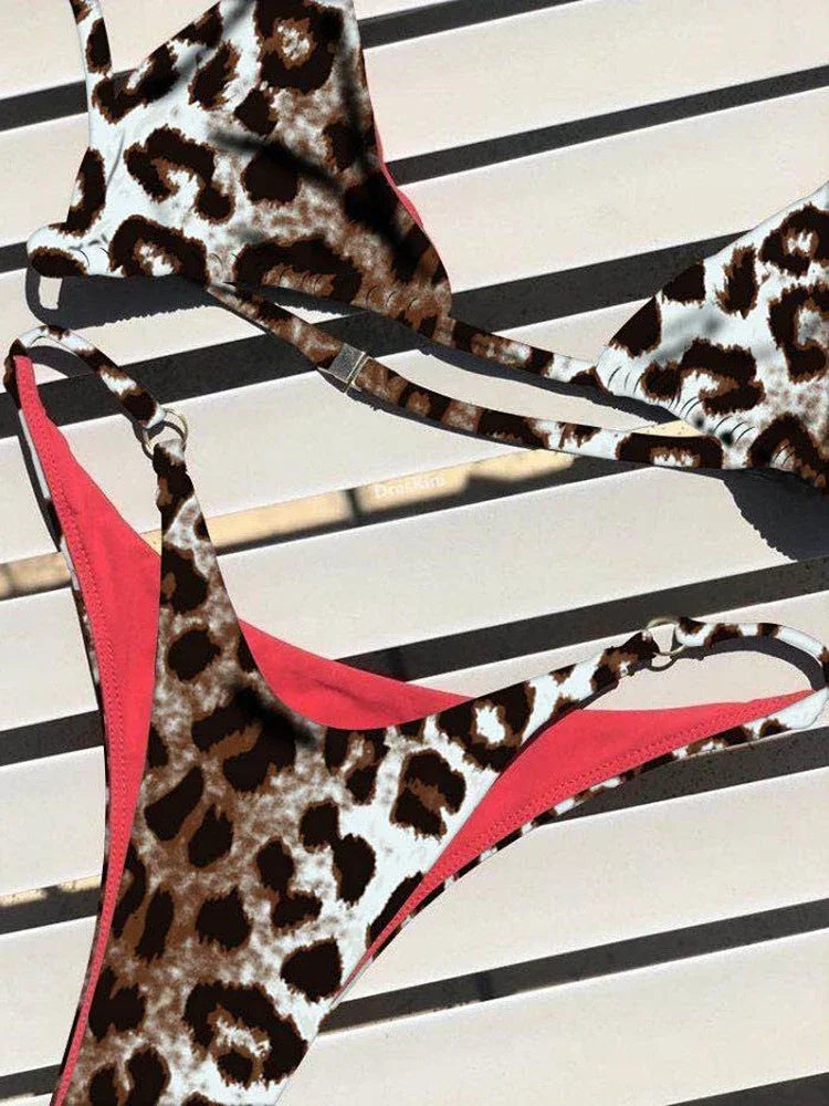 Bikini push-up con vendaje y estampado de leopardo