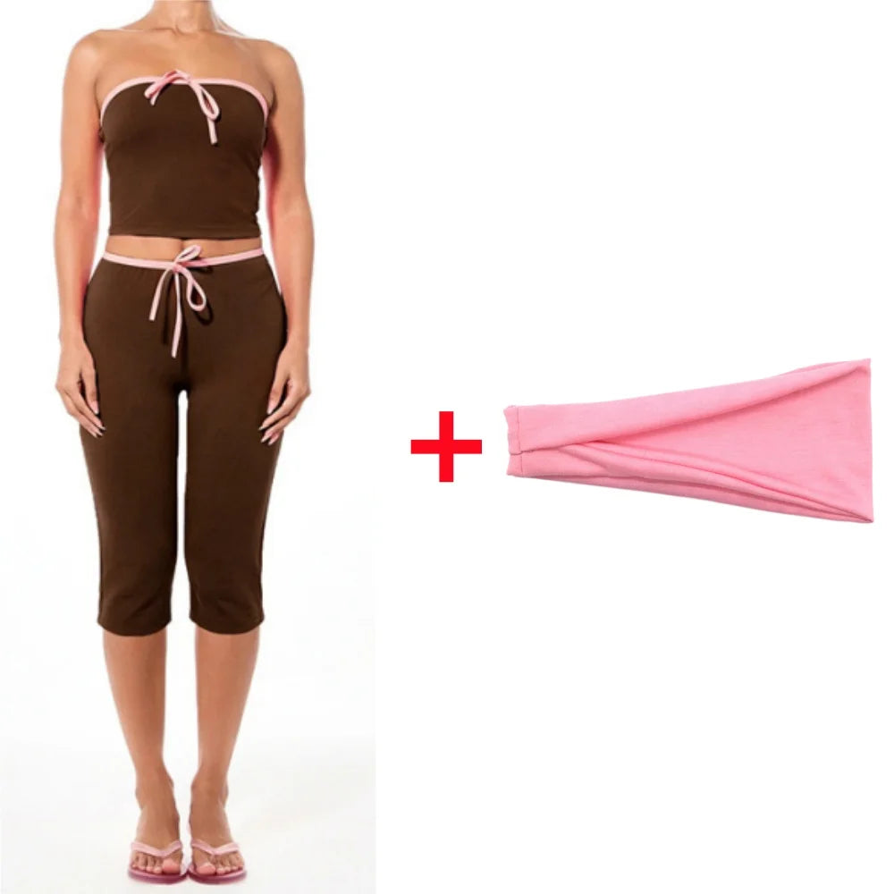 Conjunto de dos piezas de shorts con cordones y retazos