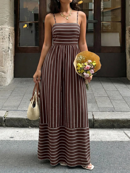 Striped Backless Loose Beach Dress