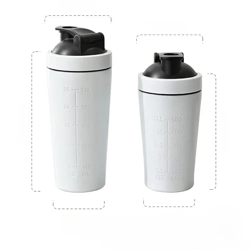 Stainless Steel Protein Powder Shaker Bottle with Steel Ball and Scale