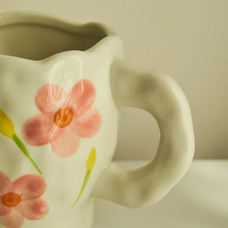 Irregular Hand-painted Flowers Mug