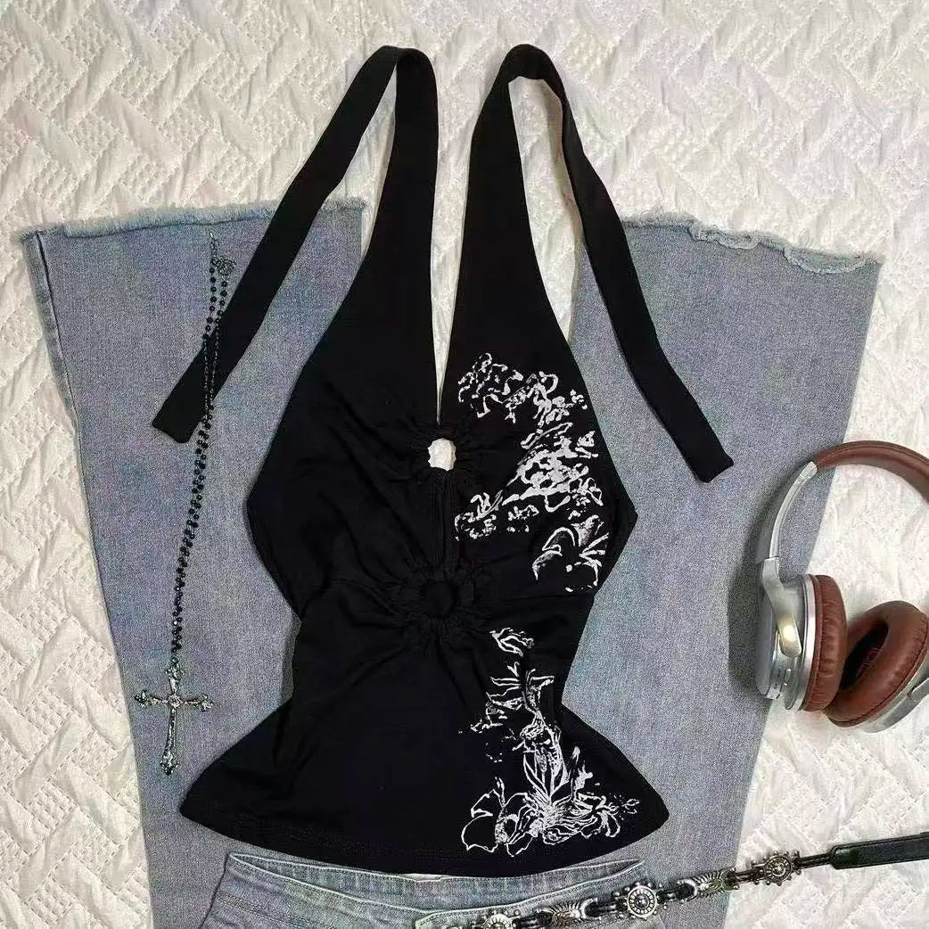 Camiseta sin mangas con cuello halter y encaje