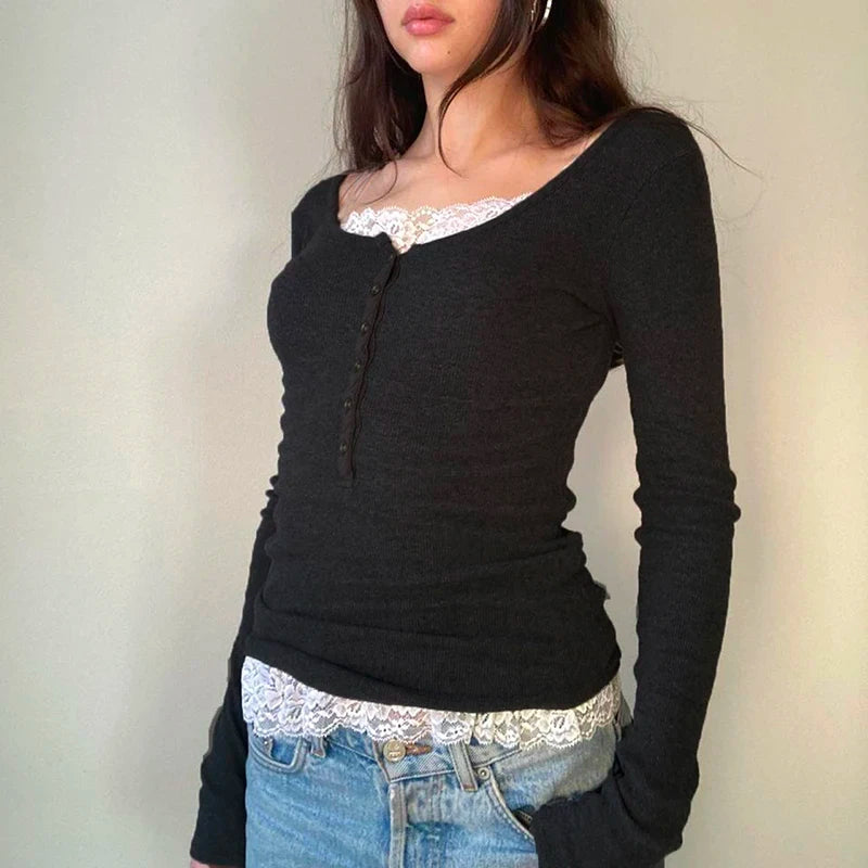 Ribbed Knitted Long Sleeve Slim Fit Tees