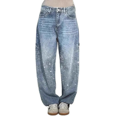 Star Embroidered Rhinestone Jeans