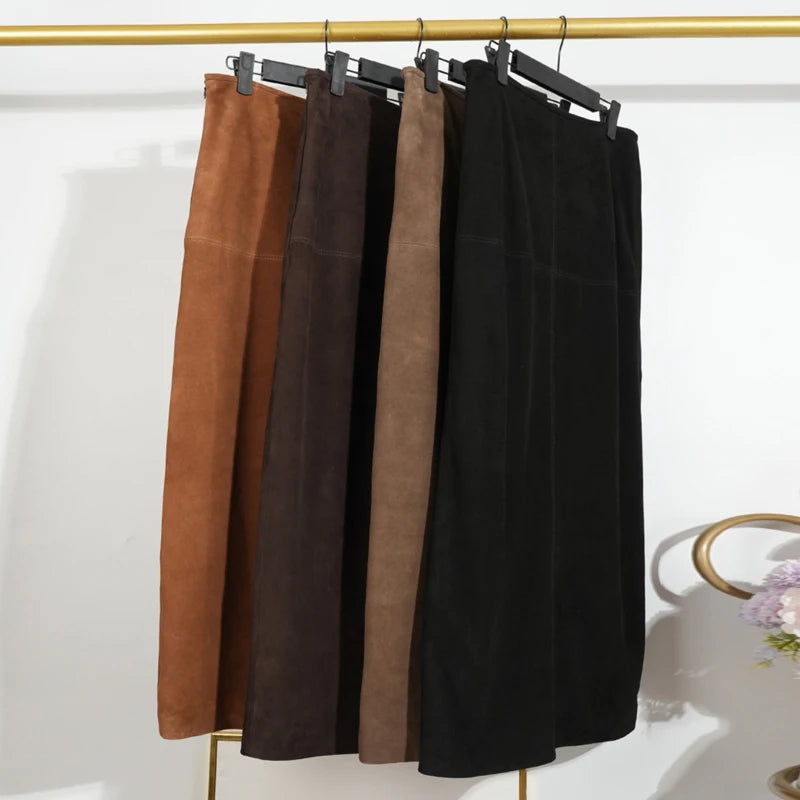 Sheepskin Suede Leather Skirt