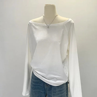 One Shoulder Cotton Long Sleeve Shirt