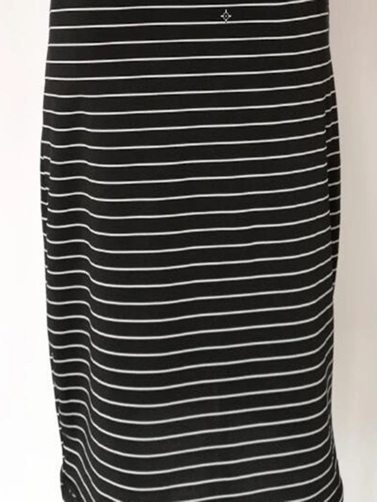 Round Neck Striped long Short-sleeved Dress