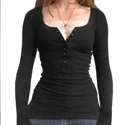 Ribbed Knitted Long Sleeve Slim Fit Tees