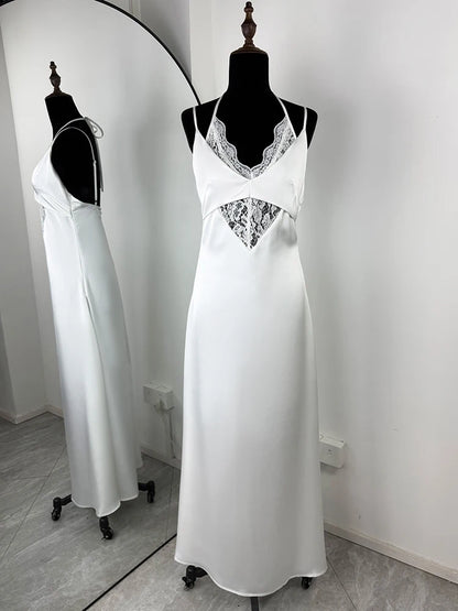 Lace Sleeveless Hollow Out Backless High-Waisted Patchwork Dress