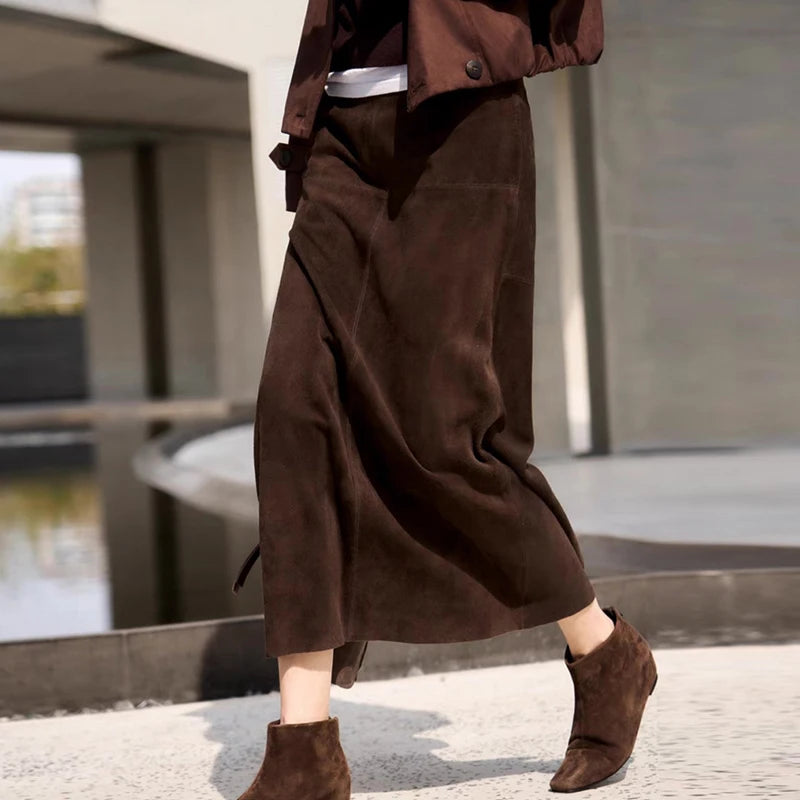 Sheepskin Suede Leather Skirt