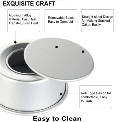 Non-Stick Aluminum Round Cake Mold with Removable Bottom
