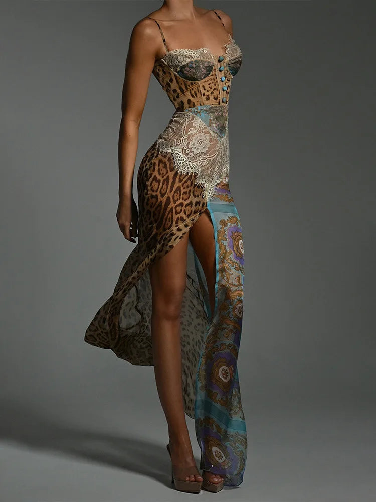 Spaghetti Strap Printed Chiffon Dress