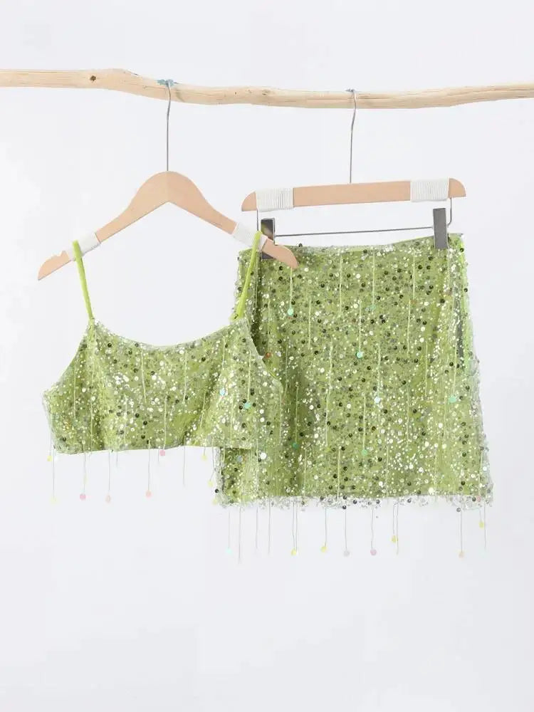 Conjunto de falda con flecos de lentejuelas