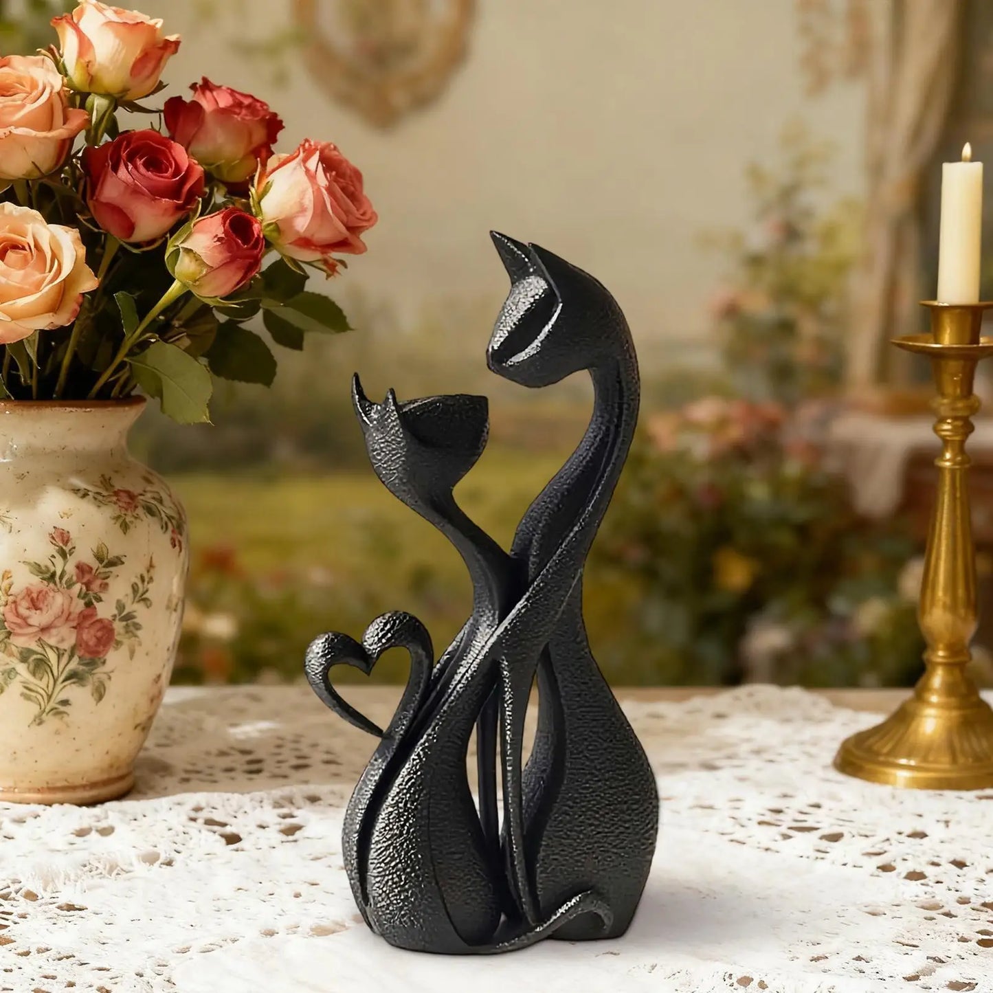 Loving Couple Cats Statue