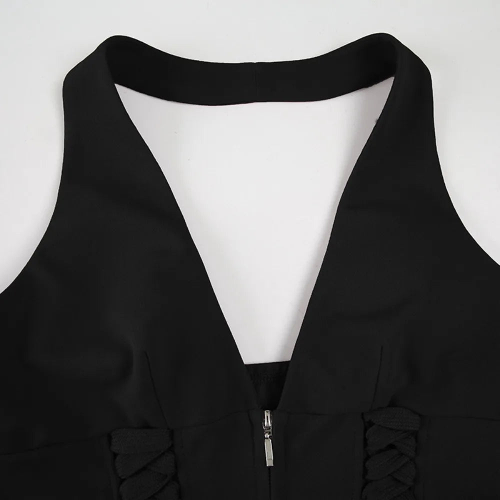 Deep V Neck Sleeveless Crop Top