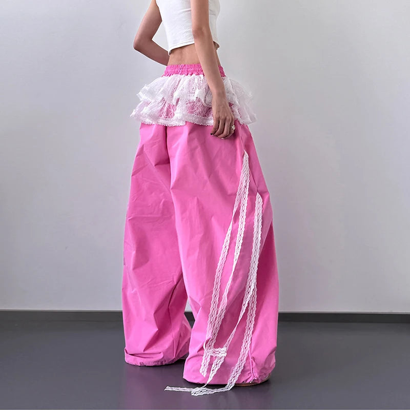Patchwork Lace Skirt Casual Wide Leg Pants