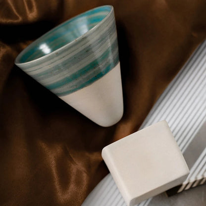 Retro Japanese Triangular Cone Shape Pottery Tea Coffee Cup