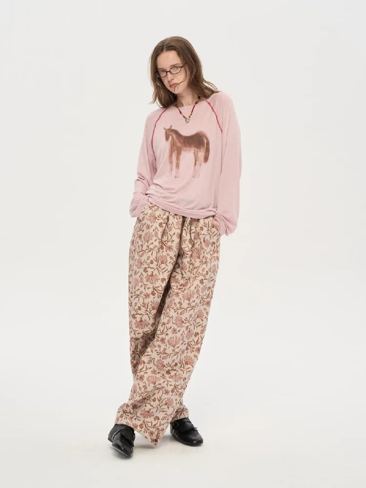 Horse Print Pink Long Sleeve Top