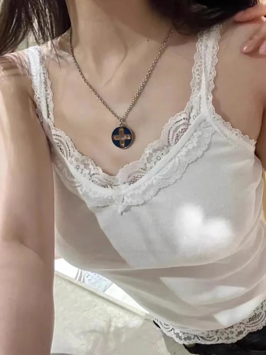 Sweet Lace Patchwork Slim Tank Top