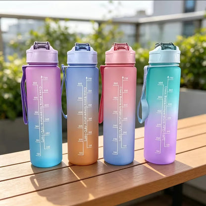 Frosted Gradient Water Bottle with Portable Straw and Handle