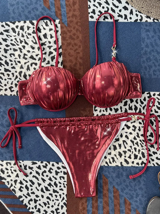 PU Leather Underwired Bra Bikini