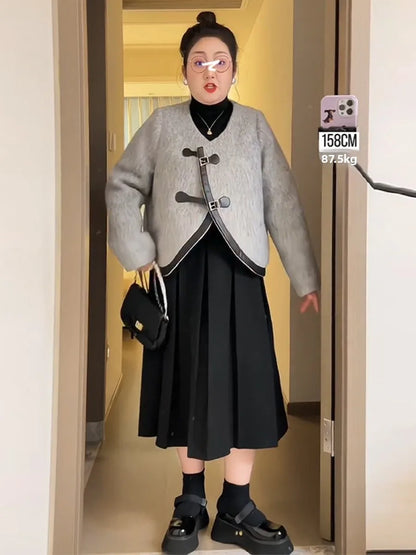 Midi Skirt A-Line Pleated High Waist