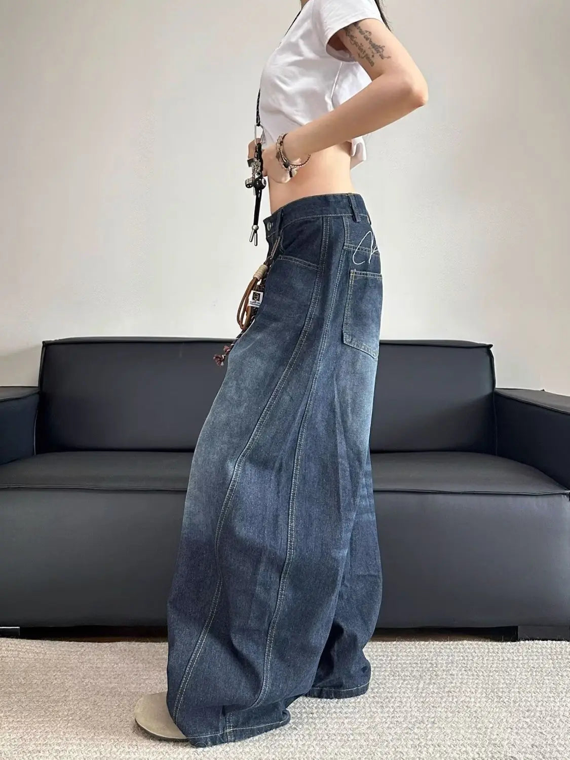 Embroidered Patchwork Jeans